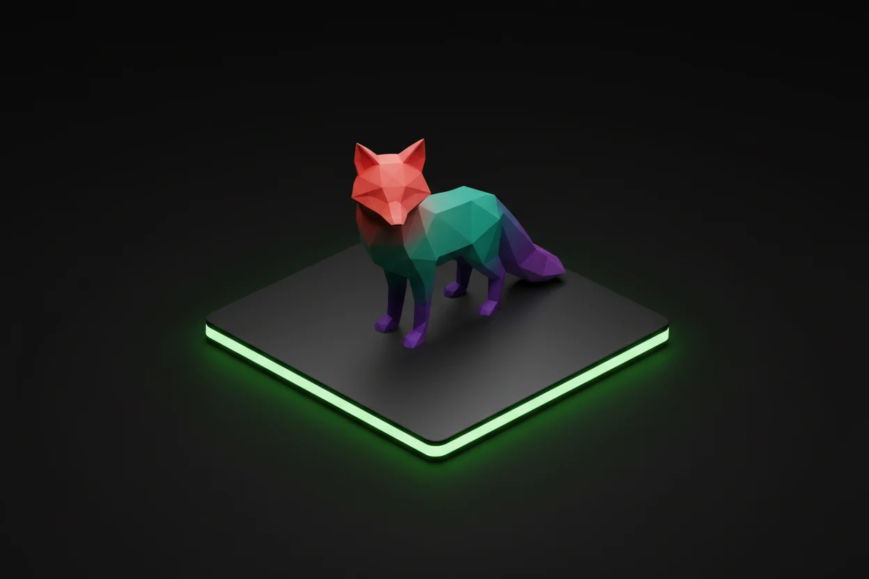 Multi-color 3MF print standing on a dark print plate